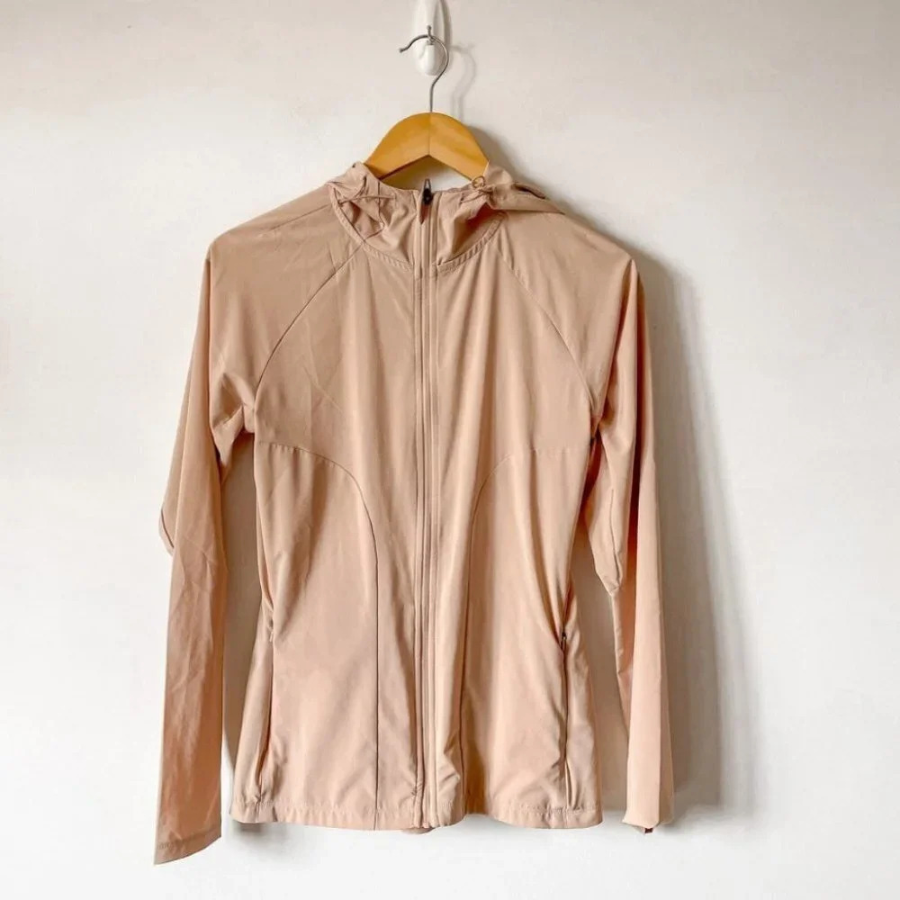 Adidas Climalite Thin Hooded Zip Up Jacket Nude Beige Sz Small